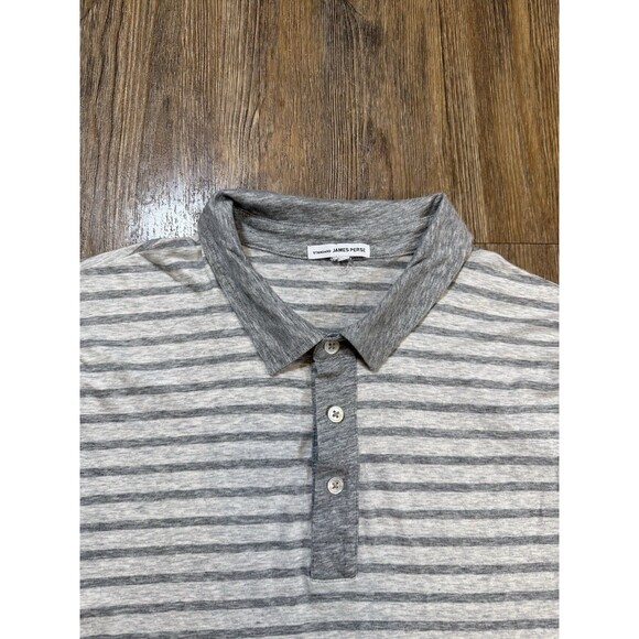James Perse Polo Shirt - Mens Size 3 Large - Gray Striped Casual Short Sleeve - Picture 2 of 6